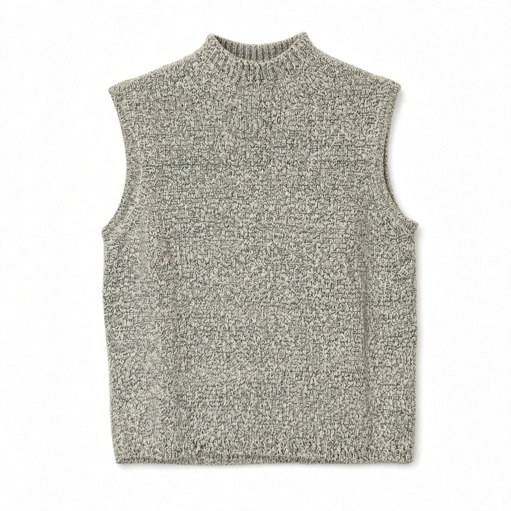 Ann Taylor Womens Black White Marled Mock Neck Sleeveless Cotton Knit Sweater M